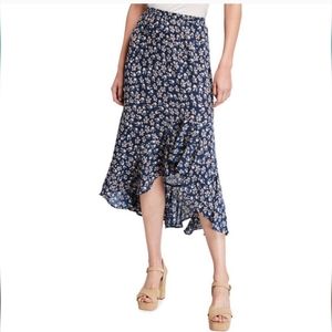 Max Studio Romantic Ditsy Floral Ruffled Hem Faux Wrap Elastic Waist Skirt Large